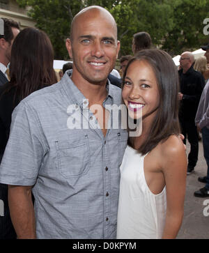 Aug. 11, 2012 - Dana Point, California, USA - Surfing World Champion KELLY SLATER, accompanied by Mikoh Bikini founder, KALANI MILLER, of San Clemente.  The Surf Industry Manufacturers Association (SIMA) held its 23rd Annual 2012 Waterman's Ball on Saturday evening at The Ritz Carlton in Dana Point, honoring Shane Dorian as Waterman of the year, Jean-Michel Cousteau as Environmentalist of the year along with a Lifetime Achievement awarded to Surfline founder, Sean Collins who passed away un-expectedly last year. (Credit Image: © David Bro/ZUMAPRESS.com) Stock Photo