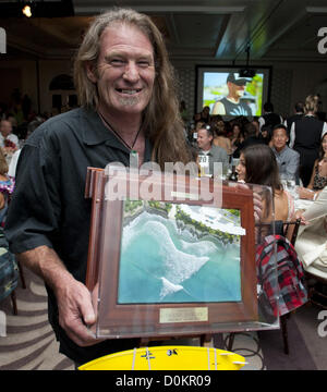 Aug. 11, 2012 - Dana Point, California, USA - Capistrano Beach artist, MALCOLM WILSON, known for his surf themed creations and memorabilia, hand crafted the awards for Saturday's 23rd Annual 2012 Waterman's Ball.  The Surf Industry Manufacturers Association (SIMA) held its 23rd Annual 2012 Waterman's Ball on Saturday evening at The Ritz Carlton in Dana Point, honoring Shane Dorian as Waterman of the year, Jean-Michel Cousteau as Environmentalist of the year along with a Lifetime Achievement awarded to Surfline founder, Sean Collins who passed away un-expectedly last year. (Credit Image: © Davi Stock Photo