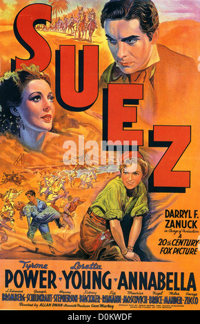 SUEZ Poster for 1939 20the Century Fox film with Tyrone Power and Loretta Young Stock Photo