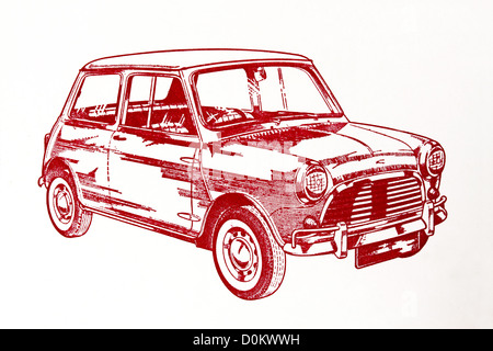 Line art illustration of a 1960's Austin Mini Cooper Stock Photo