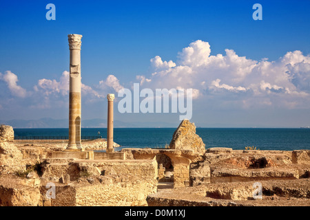 ruins of Antonines thermal Baths at Carthage, Tunisia - UNESCO World Heritage Site Stock Photo