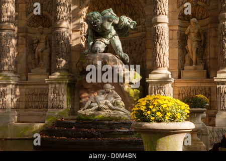 Medici Fountain with Statue of Acis and Galatea being discovered by the Cyclops, Jardin du Luxembourg, Paris France Stock Photo