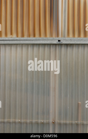 Aluminum and corrugated plastic background. Greenhouse construction detail. Stock Photo