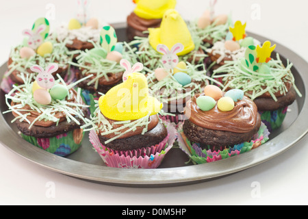 Chocolate Easter Cupcakes on a dessert plate Stock Photo