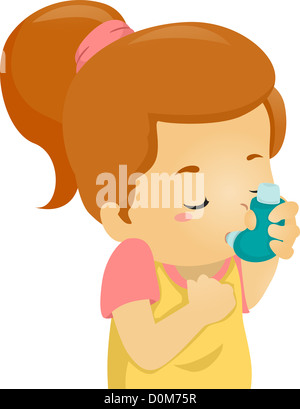 Illustration of an Asthmatic Girl Using an Inhaler Stock Photo