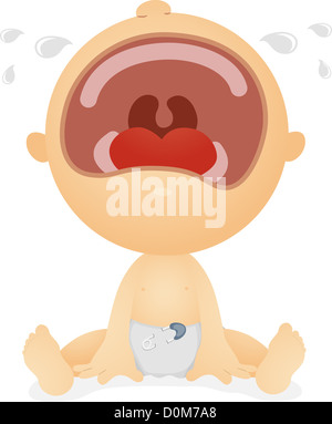 Illustration of a Baby Boy in Diapers Wailing Loudly Stock Photo