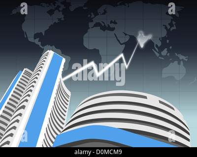 Thunderbolt striking over a stock exchange building, Bombay Stock Exchange, Mumbai, Maharashtra, India Stock Photo