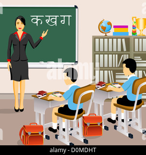 Female teacher with students in a classroom Stock Photo - Alamy