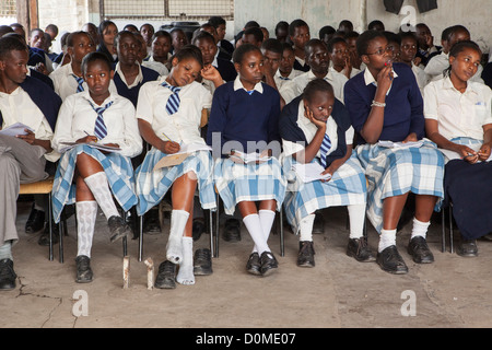 Kenyan secondary schoolgirls in assembly - Nakuru, Kenya, East Africa. Stock Photo
