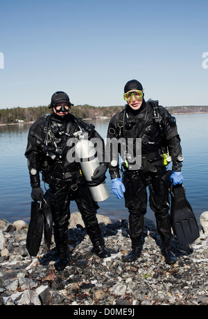 Portrait of two divers Stock Photo