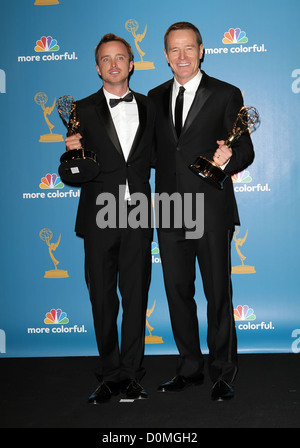 Aaron Paul and Bryan Cranston 62nd Primetime Emmy Awards (The Emmys) held at the Nokia Theatre - Press Room Los Angeles, Stock Photo