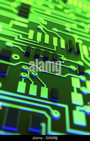 Diagram showing the complex conductive pathways that make up a printed circuit board. Stock Photo