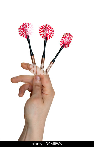 Dart arrows in hand Stock Photo