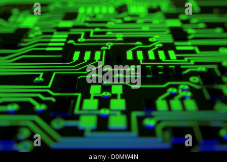 Diagram showing the complex conductive pathways that make up a printed circuit board. Stock Photo