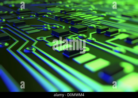 Diagram showing the complex conductive pathways that make up a printed circuit board. Stock Photo