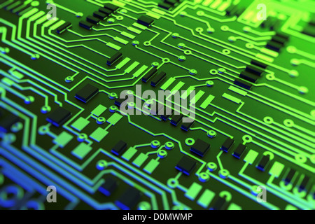 Diagram showing the complex conductive pathways that make up a printed circuit board. Stock Photo