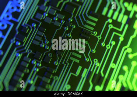 Diagram showing the complex conductive pathways that make up a printed circuit board. Stock Photo