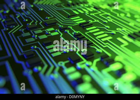 Diagram showing the complex conductive pathways that make up a printed circuit board. Stock Photo
