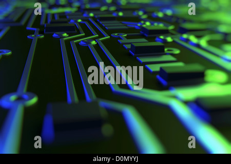 Diagram showing the complex conductive pathways that make up a printed circuit board. Stock Photo