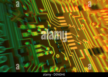 Diagram showing the complex conductive pathways that make up a printed circuit board. Stock Photo
