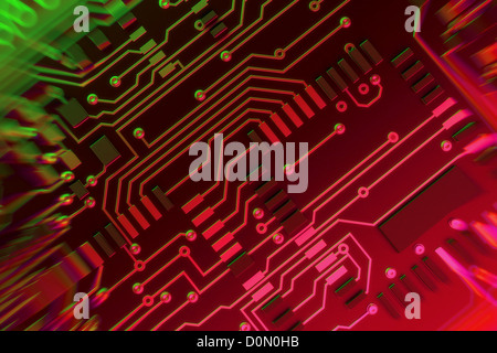 Diagram showing the complex conductive pathways that make up a printed circuit board. Stock Photo