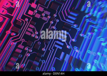 Diagram showing the complex conductive pathways that make up a printed circuit board. Stock Photo