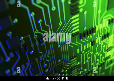 Diagram showing the complex conductive pathways that make up a printed circuit board. Stock Photo