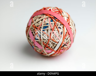 rubber band ball, ball made up of rubber bands wound over each other