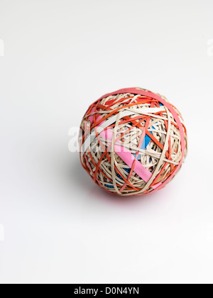 rubber band ball, ball made up of rubber bands wound over each other