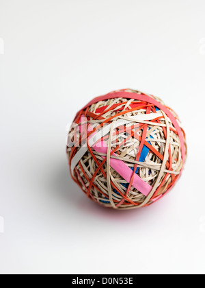 rubber band ball, ball made up of rubber bands wound over each other