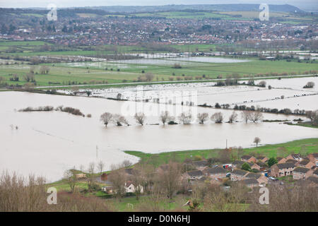 United Kingdom-November 27th. Flood water in the fields surrounding the Glastonbury Tor on the Somerset Levels. Photograph taken from elevated Glastonbury Tor,Glastonbury, Somerset, England. Stock Photo