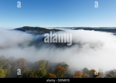Morning mist in the Wye Valley at Symonds Yat. Herefordshire. England. UK.
