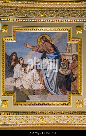 Religious mosaic with Jesus Christ inside the St Stephen Basilica in Budapest, Hungary. Stock Photo