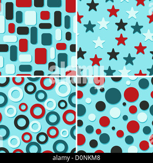 four retro abstract vector seamless patterns, can be used as pattern, backgrounds, christmas wrapping paper Stock Photo