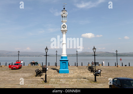 The wrought iron Customhouse Quay clock tower beside the Firth of Clyde in Greenock, Inverclyde, Scotland, UK Stock Photo