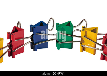 Coloured Bulldog Clips isolated on white background Stock Photo