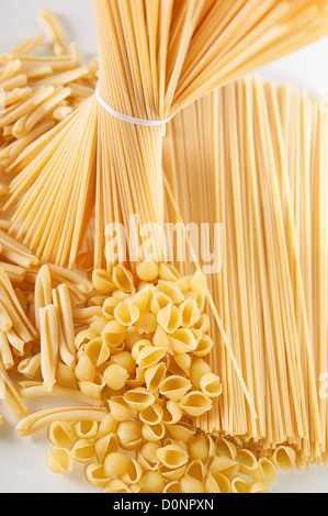 A bunch of wholegrain yellow spaghetti pasta Stock Photo
