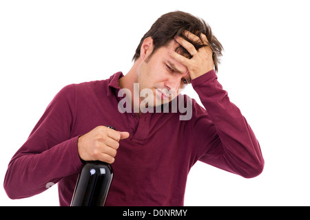 drunk man with headache isolated on white Stock Photo