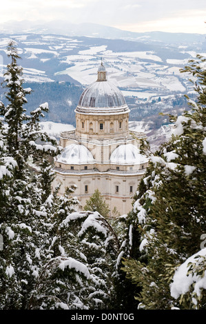 Todi, Umbria, the Church of Santa Maria della Consolazione by winter with the snow Stock Photo