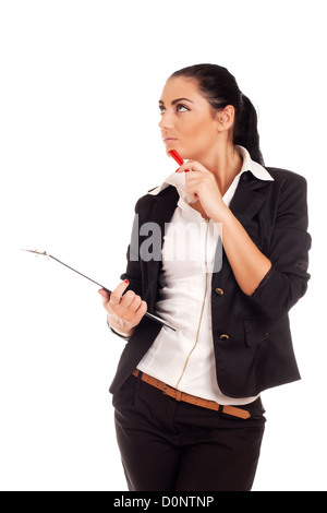 Woman holding clip board Stock Photo