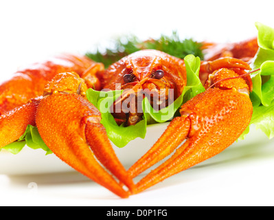 Boiled crawfish on a white background Stock Photo