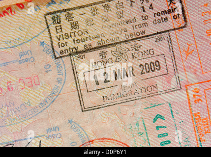 passport with hong kong stamps Stock Photo