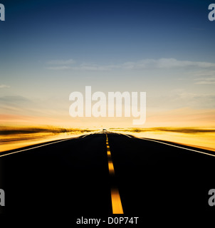 vibrant image of highway and blue sky