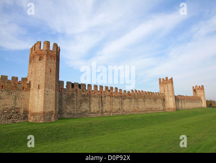 wall and towers of the medieval castle of Montagnana in Italy Stock Photo
