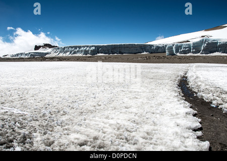 MOUNT KILIMANJARO, Tanzania — Thick fields of ice on the plateau near Crater Camp (18,810) feet, just below Kibo Summit, on Mt Kilimanjaro. Stock Photo