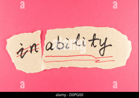 Alter inability word and changing it to ability Stock Photo