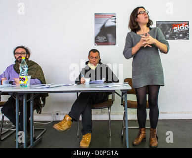 Paris, France, AIDS Activists  of Act Up Paris, Give a Press Conference to discuss current Problems related to HIV in France,  (L- R)  Jonas, Laurent, Caroline, health care human rights Stock Photo