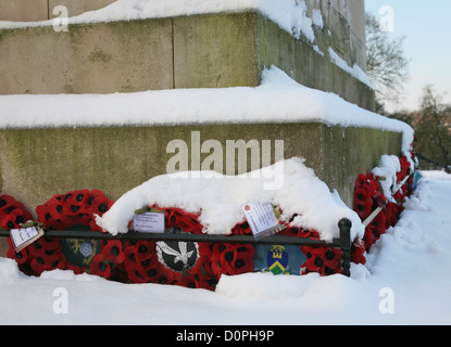 Rememberance Day poppy wreaths at Harrogate at cenotaph Stock Photo
