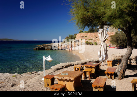 Croatia, Dalmatia, Hvar island, Zavala, beach cafe Stock Photo