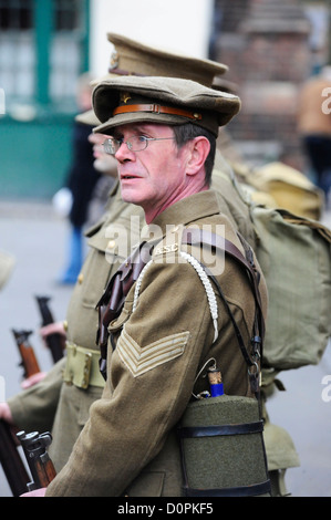 Man wearing World War One Stormtrooper uniform, loading Mauser Stock ...